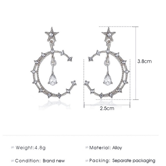 2/$20! Silver Crystal Star & Moon Earrings - Picture 8 of 10